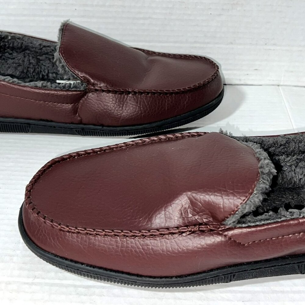 Muk Luks Brown Faux Leather Fur Lined Slip-On Moccasin Slippers Shoes L 12-13